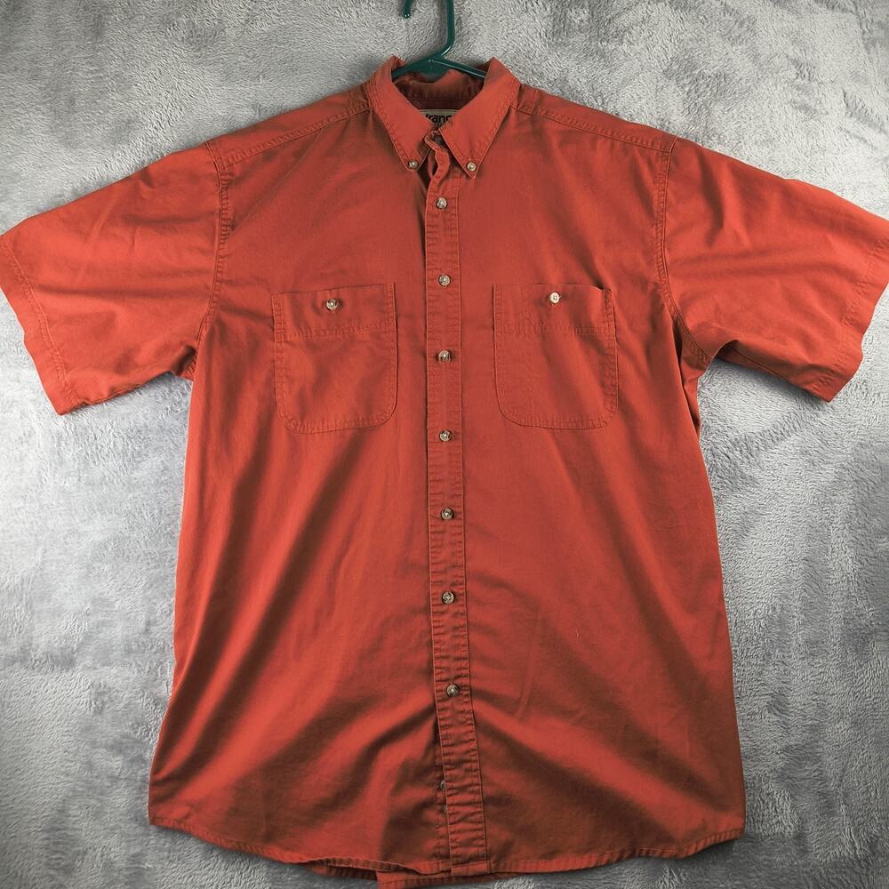 Vintage WRANGLER Rugged Wear Button Down Short Sleeve Mens Red Shirt-XLT